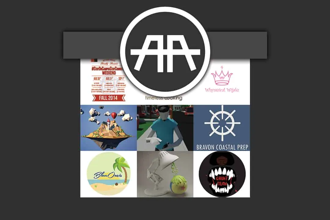 Alyaman Alhayek Design logo above a collage of logo and illustration work.