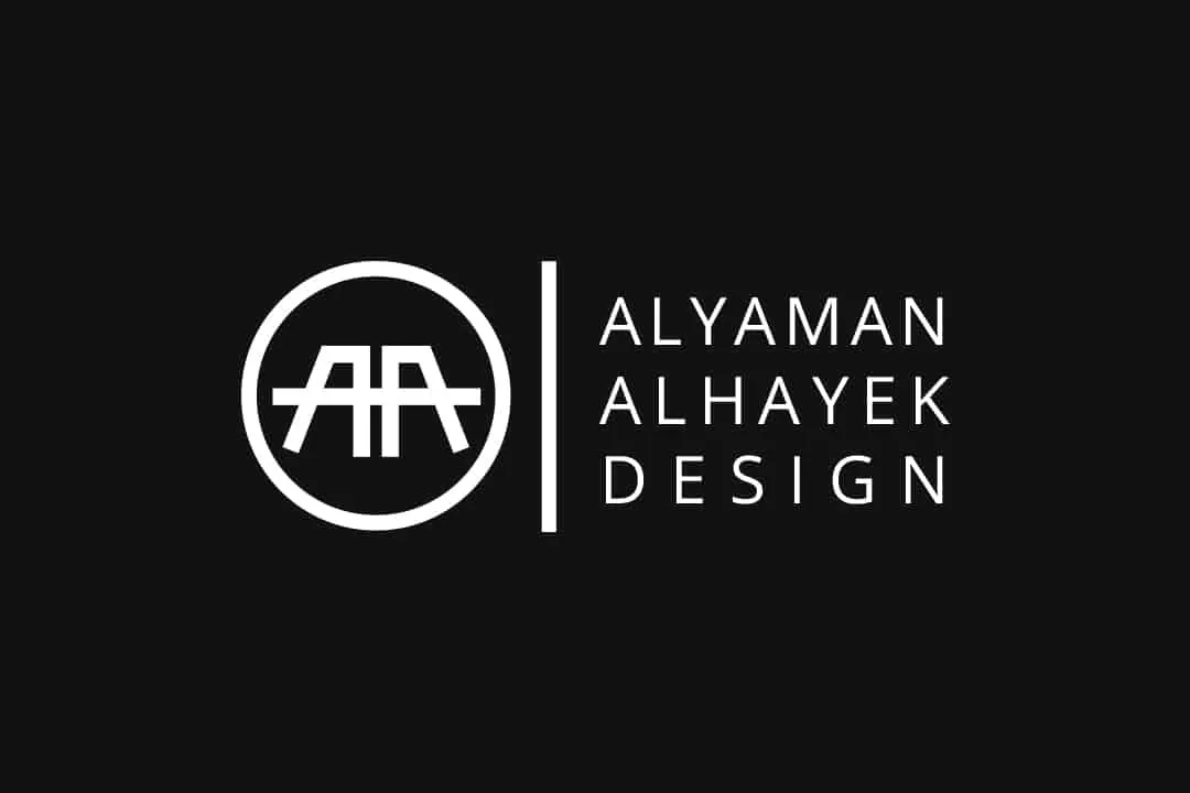 The Alyaman Alhayek Design logo with AA initials in white on black.