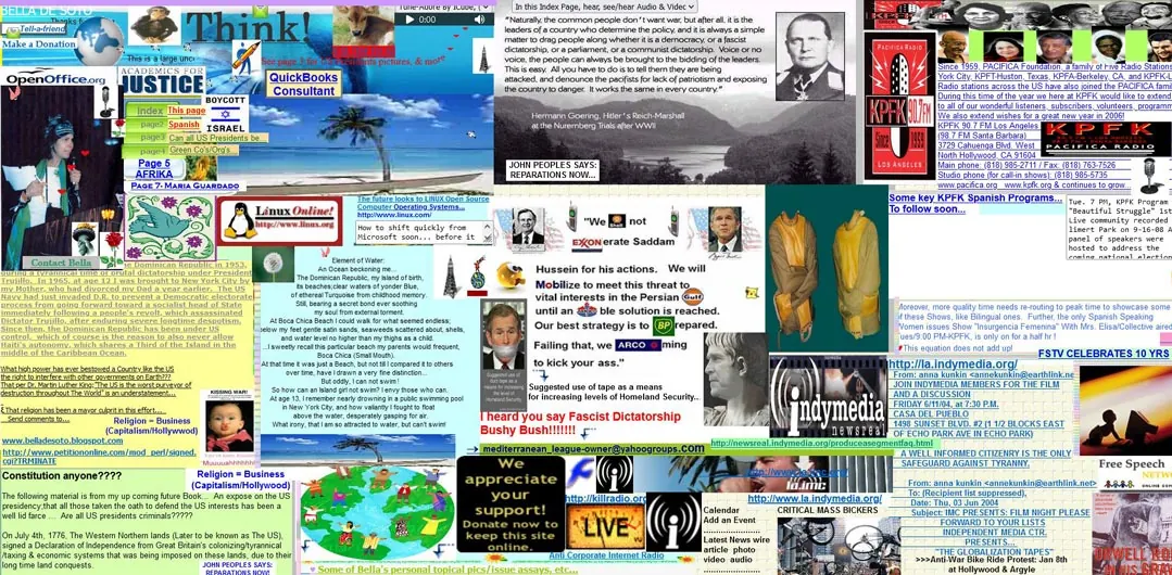 Screenshot of the Bella de Soto website crowded with text and images.