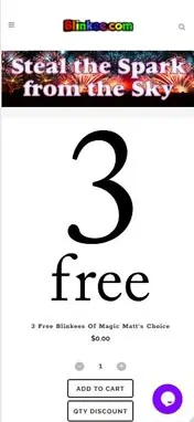Mobile screenshot of the Blinkee website with oversized 3 free text.
