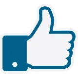 A blue and white thumbs up icon on a plain background.