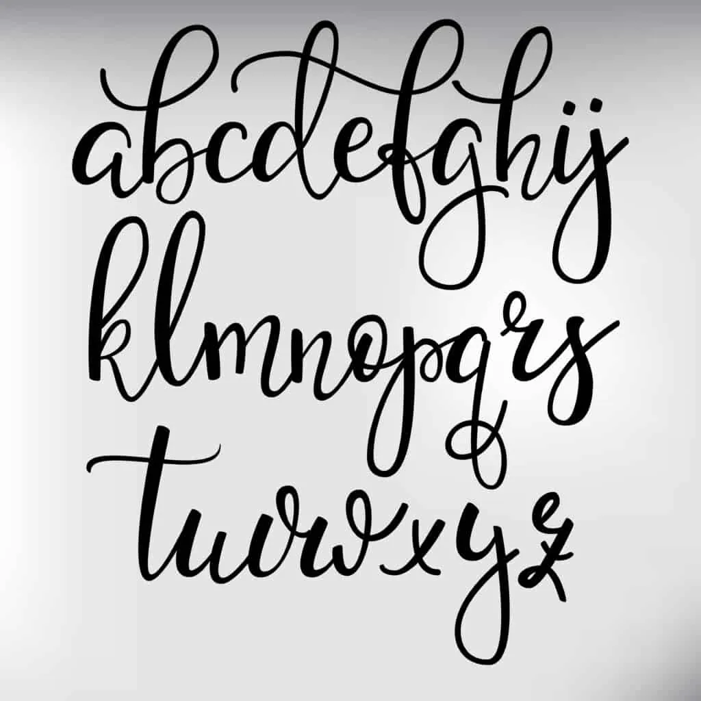 Handwritten calligraphy alphabet letters in black ink on a white background.