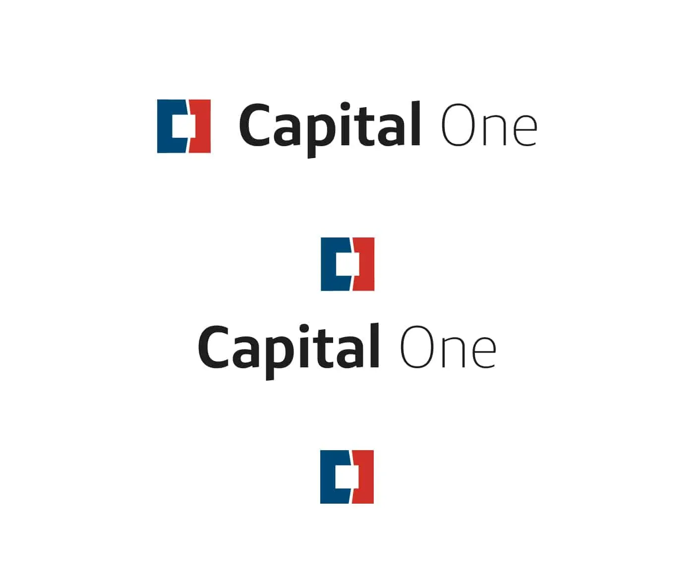 Capital One logo lockups stacked in several sizes on white.