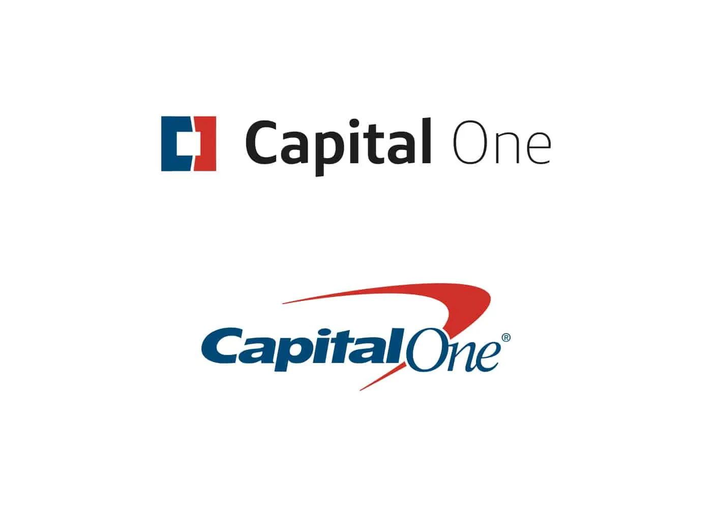 The new Capital One logo shown above the old swoosh logo.