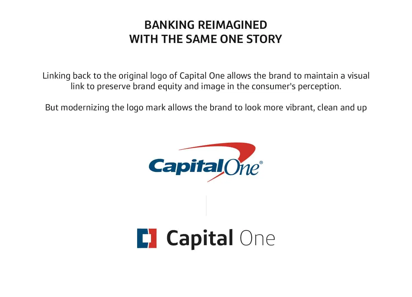 Slide comparing the old Capital One swoosh logo with the new square logo.