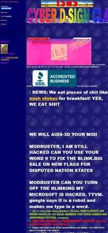 Mobile screenshot of the Cyber Design Clan website with clashing colours.