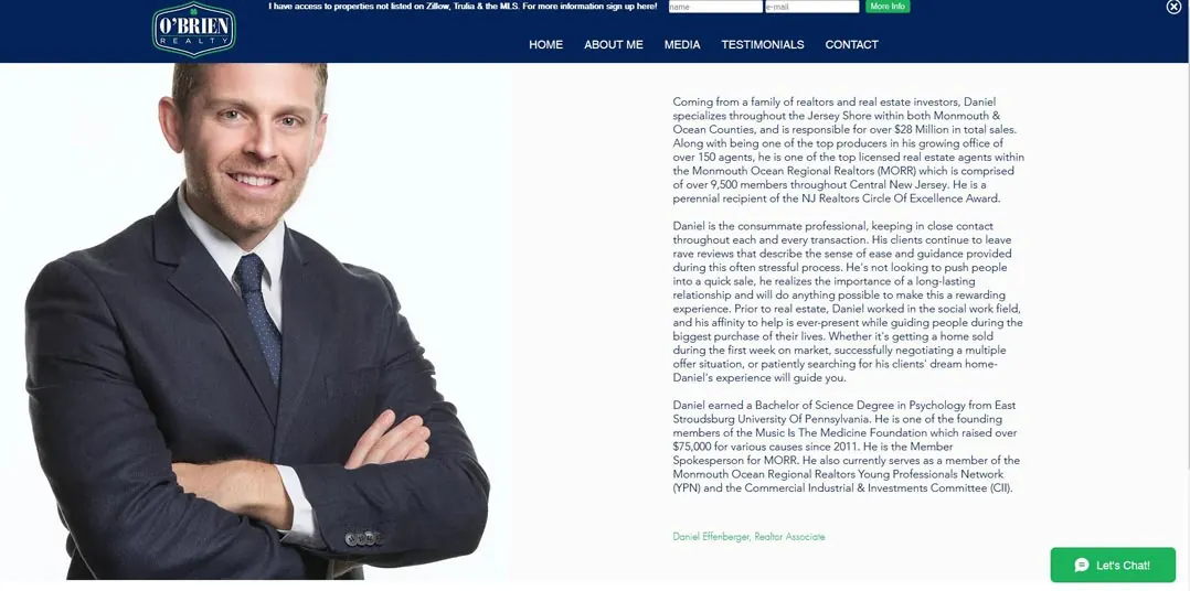 Screenshot of the Daniel Effenberger realtor website with a long block of text.