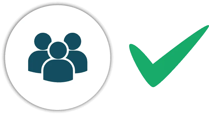 Icon of a group of people in a circle beside a green check mark.