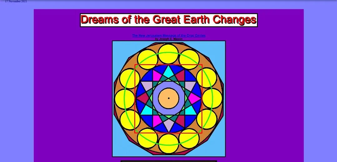 Screenshot of the Great Dreams website with a mandala on purple.