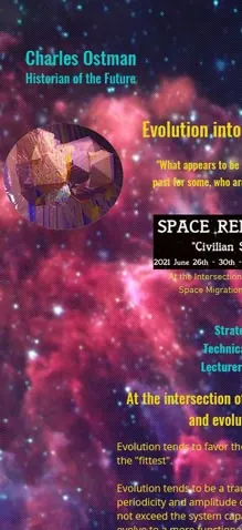 Mobile screenshot of the Historian of the Future site over a nebula.