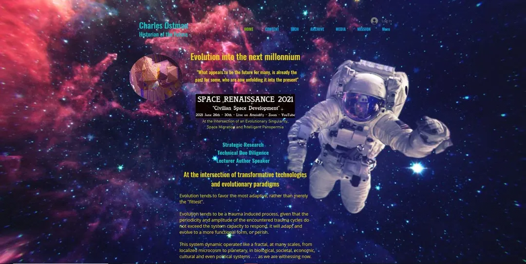 Screenshot of the Historian of the Future website with an astronaut in space.