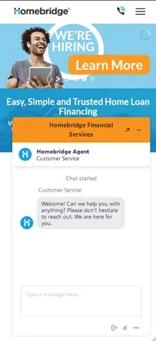 Mobile screenshot of the Homebridge website with a large chat window.