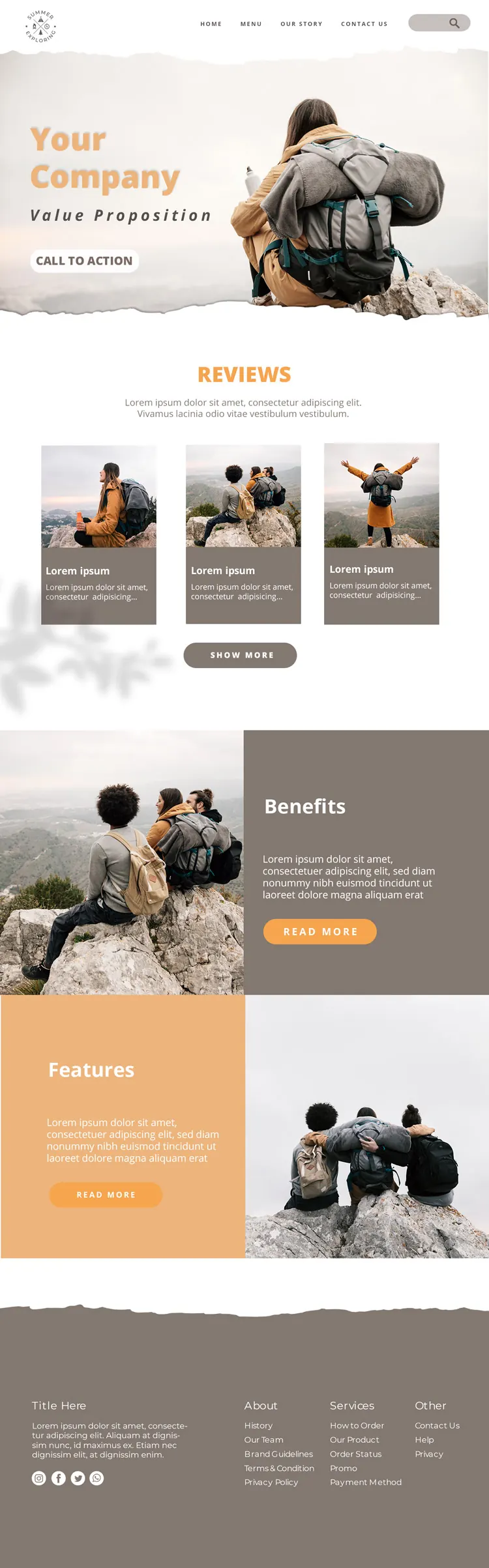 Long homepage layout showing each section from header to footer.