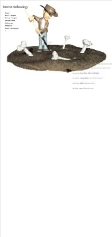 Mobile screenshot of the Internet Archaeology site with a digging cartoon figure.