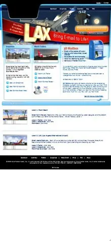 Mobile screenshot of a cluttered LAX email website with poor typography.
