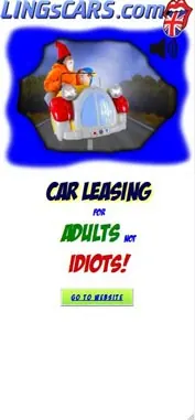 Mobile screenshot of the Lings Cars website with loud mixed fonts.