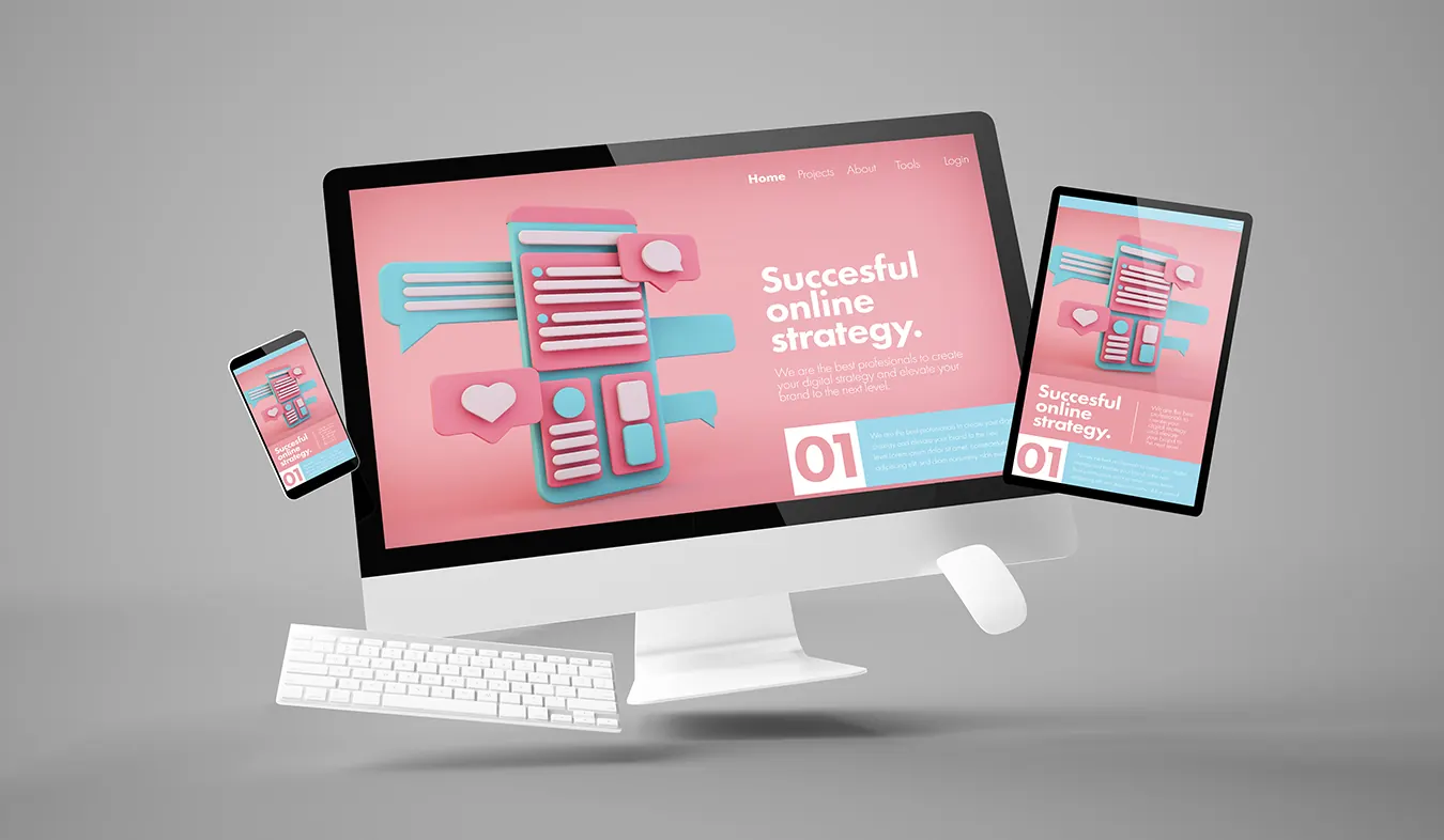 A marketing website shown on a desktop computer, tablet and phone.