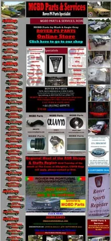 Mobile screenshot of the MGBD Parts and Services site in red and black.