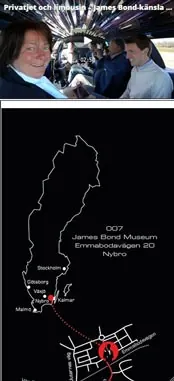 Mobile screenshot of a James Bond museum website with a dark map.