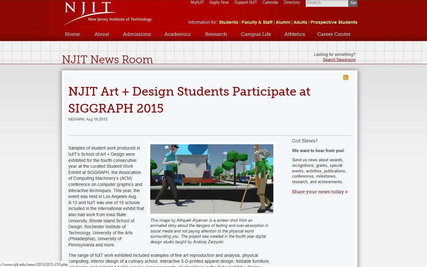 NJIT news article about art and design students at SIGGRAPH 2015.