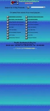 Mobile screenshot of the Pacific Northwest X-Ray website with a blue background.
