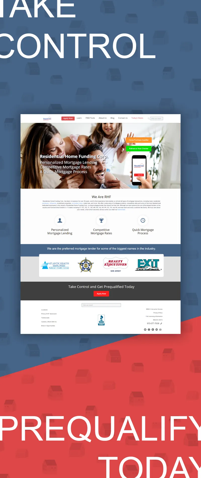 Full-length screenshot of the Residential Home Funding home page design.