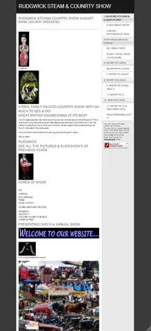 Mobile screenshot of the Rudgwick Steam and Country Show website with dense text.