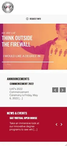 Mobile screenshot of the University of Advancing Technology website.