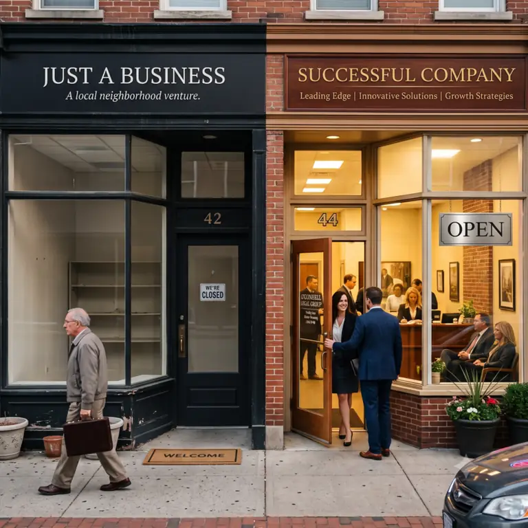 An empty, closed shop beside a busy storefront with people walking inside.