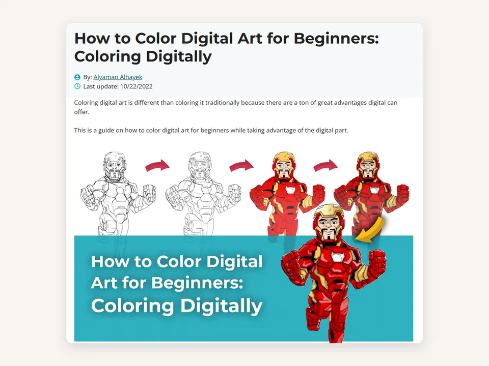 Make Digital Art guide showing my own drawings colored step by step, from sketch to final.