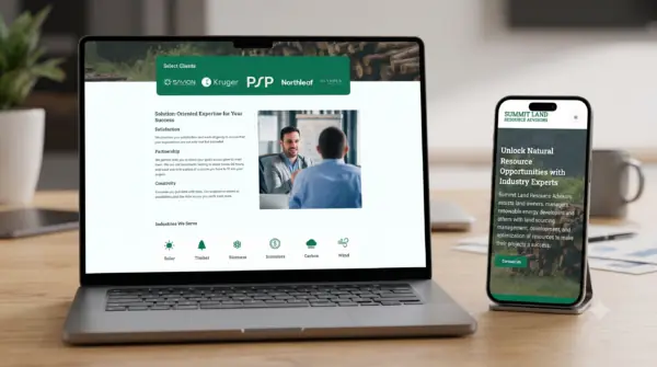 Land and natural resource consulting website shown on a laptop and phone, Summit Timber