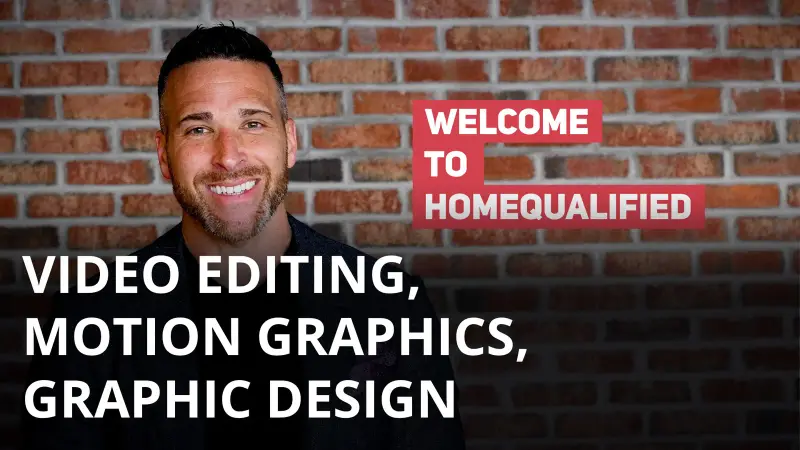 HomeQualified video still of a smiling man with video editing and design services.